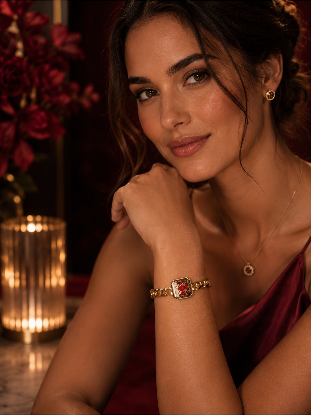 Valentino Garavani Gold Chain Bracelet | Red Enamel Detail | 6.5” | Dust Bag - Picture 3 of 6